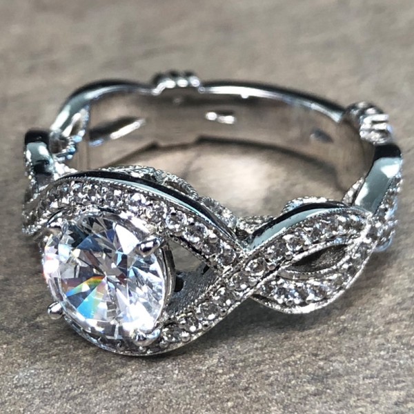 14K White Gold Twisting Diamond Accent Engagement Ring